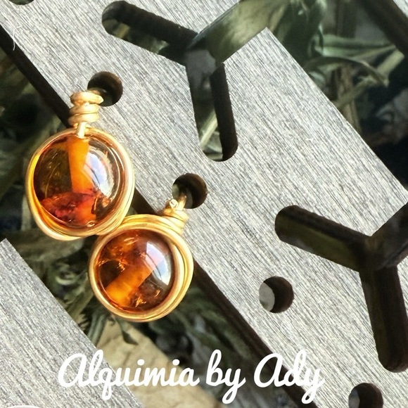 Alquimia Gold and Brown Earrings with Elegant Amber Stones - Picture 1 of 1